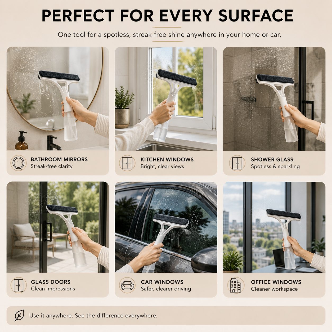 Life Ease™ 3-in-1 Spray Window & Mirror Cleaner | Streak-Free Glass Cleaning Tool